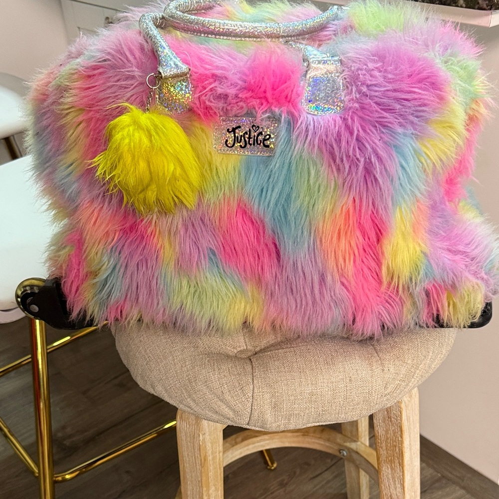 Justice Multicolor Faux Fur Rolling Bag